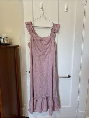Lulu's Pink Floral Midi Dress with Ruffle Straps